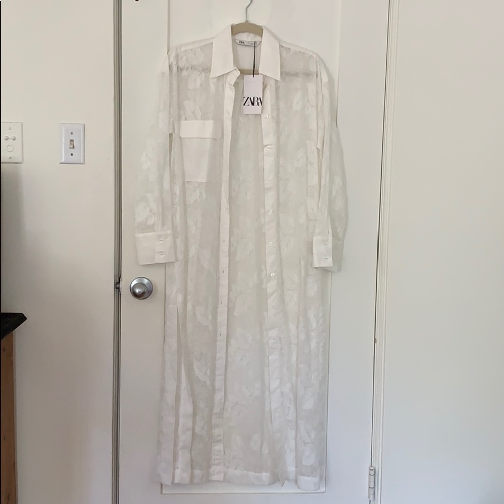 Zara White Sheer Button Up/Cover Up
